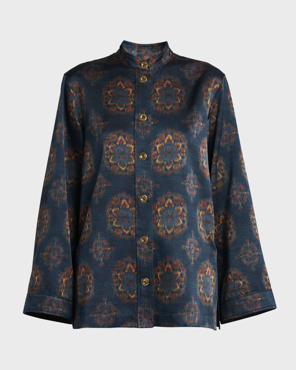 Cam Eloy Button-Front Rosette Print Blouse